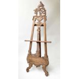 EASEL, vintage French style carved teak A frame with adjustable ledge, 170cm H x 54cm.