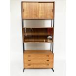 ROBEX MODULAR CABINET, 93cm W x 203cm H x 40cm D, 1970s, teak, with panel and glazed cabinet and