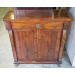 SIDE CABINET, 82cm H x 76cm W x 32cm D, Regency mahogany and brass mounted with drawer above two