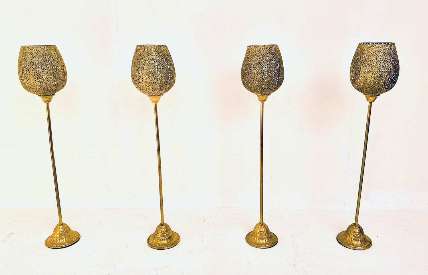 GOBLET LANTERNS, a set of four, 65cm H, gilt metal. (4)