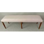 HALL SEAT, 150cm x 40cm x 50cm, neutral upholstery, on six legs.