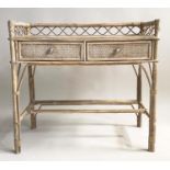 WRITING/SIDE TABLE, 92cm W x 84cm x 46cm D, rattan framed wicker panelled and cane bound, with