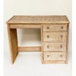 SIDE TABLE/DESK, bamboo framed and cane panelled with kneehole and four drawers, 98cm W x 44cm D x