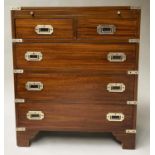 CAMPAIGN STYLE CHEST, mahogany and brass bound with brushing slide and five drawers, 61cm x 31cm x