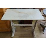 ORANGERY TABLE, 76cm H x 91cm W x 50cm D, Victorian cast iron with marble top.