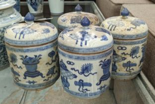 GINGER JARS, a set of four, 18cm H Chinese export style blue and white ceramic. (4)