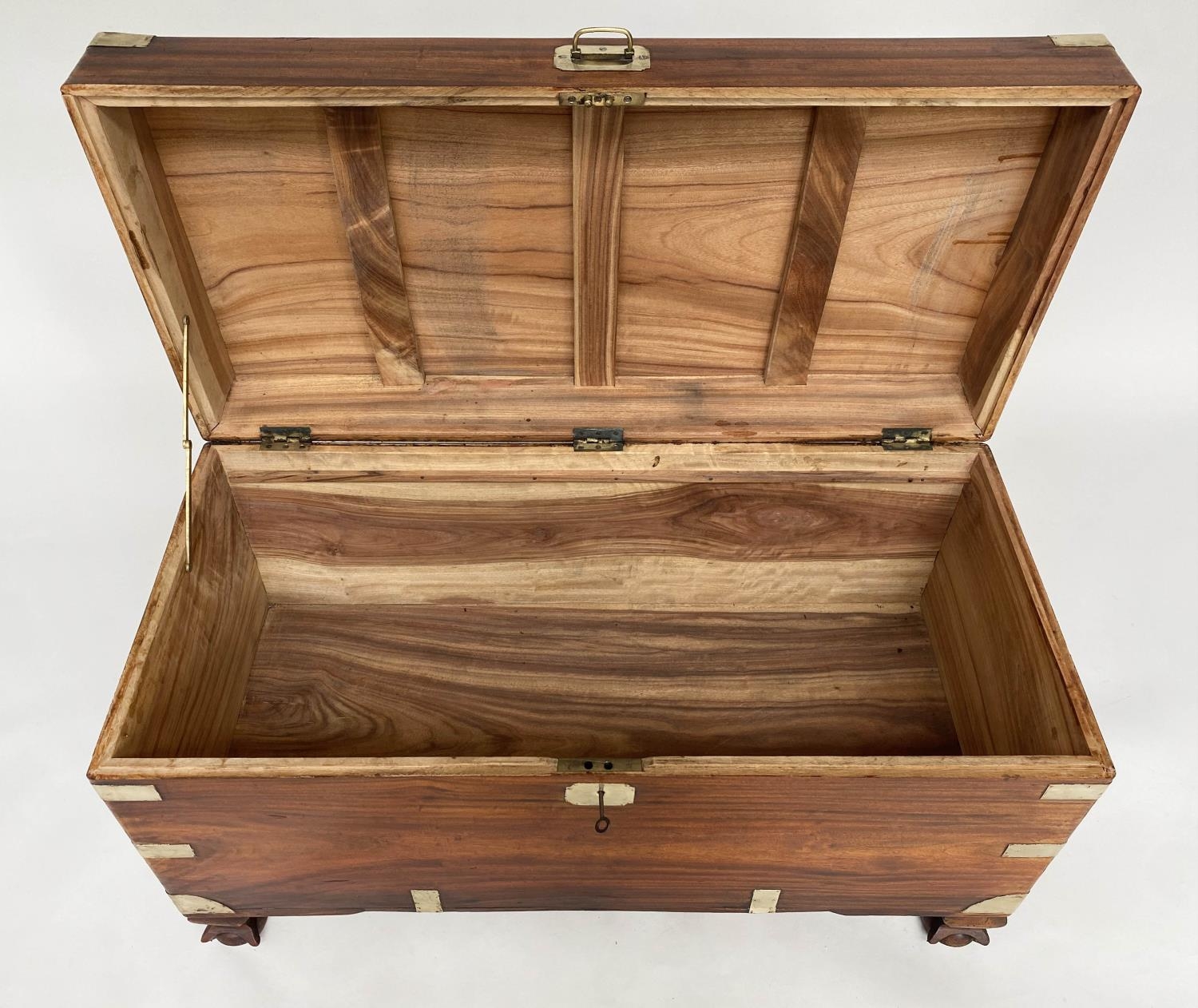 TRUNK, 19th century camphorwood and brass bound with rising lid, carrying handles and short - Image 5 of 8