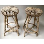 ATTRIBUTED TO FRANCO ALBINI LOBSTER POT BAR STOOLS, 73cm H, a pair, rattan and cane bound. (2)