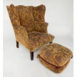 WING ARMCHAIR, 19th century mahogany, in George III style, with tapestry type upholstery and