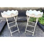 COLLAPSIBLE SIDE TABLES, a pair, 75cm H x 48cm W, Regency style, distressed painted metal frames. (