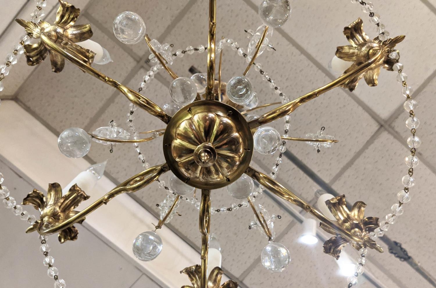 CHANDELIER, 43cm W x 51cm H excluding chain, 20th century, gilt metal and glass, with six lights. - Image 3 of 4