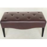 WINDOW SEAT, 100cm x 47cm x 49cm H, buttoned deep brown leather, with shaped sides and tapering