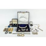 A COLLECTION OF COSTUME JEWELLERY, including faux pearl gilt metal necklace set, cuff links, five