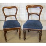 DINING CHAIRS, a matched set of ten, Victorian mahogany with blue chenille stuffover seats, 87cm
