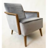 NORDIC STYLE ARMCHAIR, 63cm H, lime oak framed and silvery grey velvet upholstered.