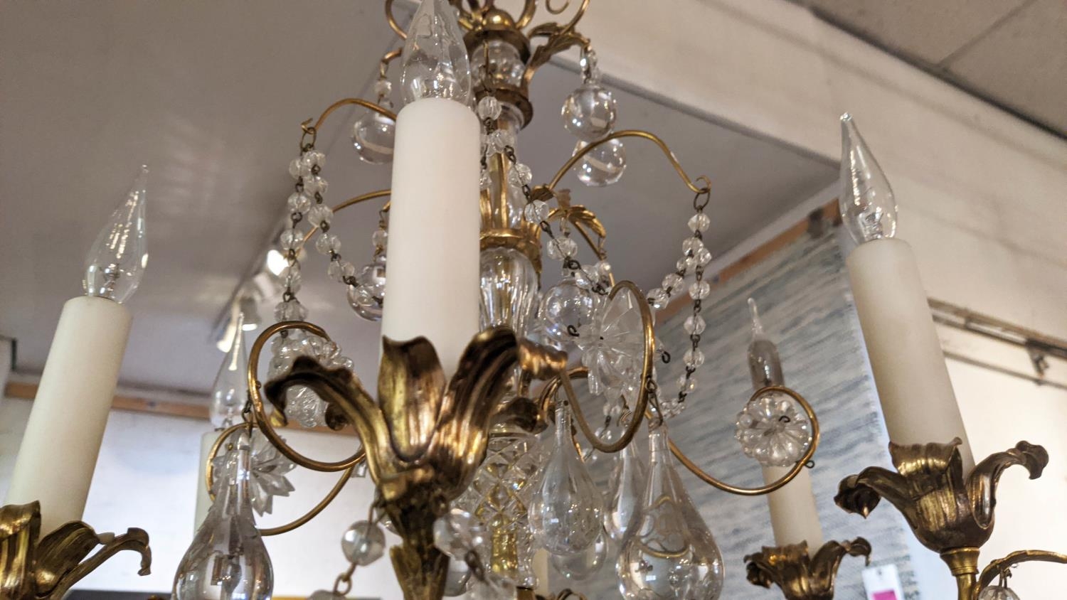 CHANDELIER, 43cm W x 51cm H excluding chain, 20th century, gilt metal and glass, with six lights. - Image 4 of 4