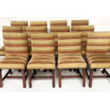 DINING CHAIRS, a set of twelve, with ribbed striped, studded cut velvet upholstery. (2)