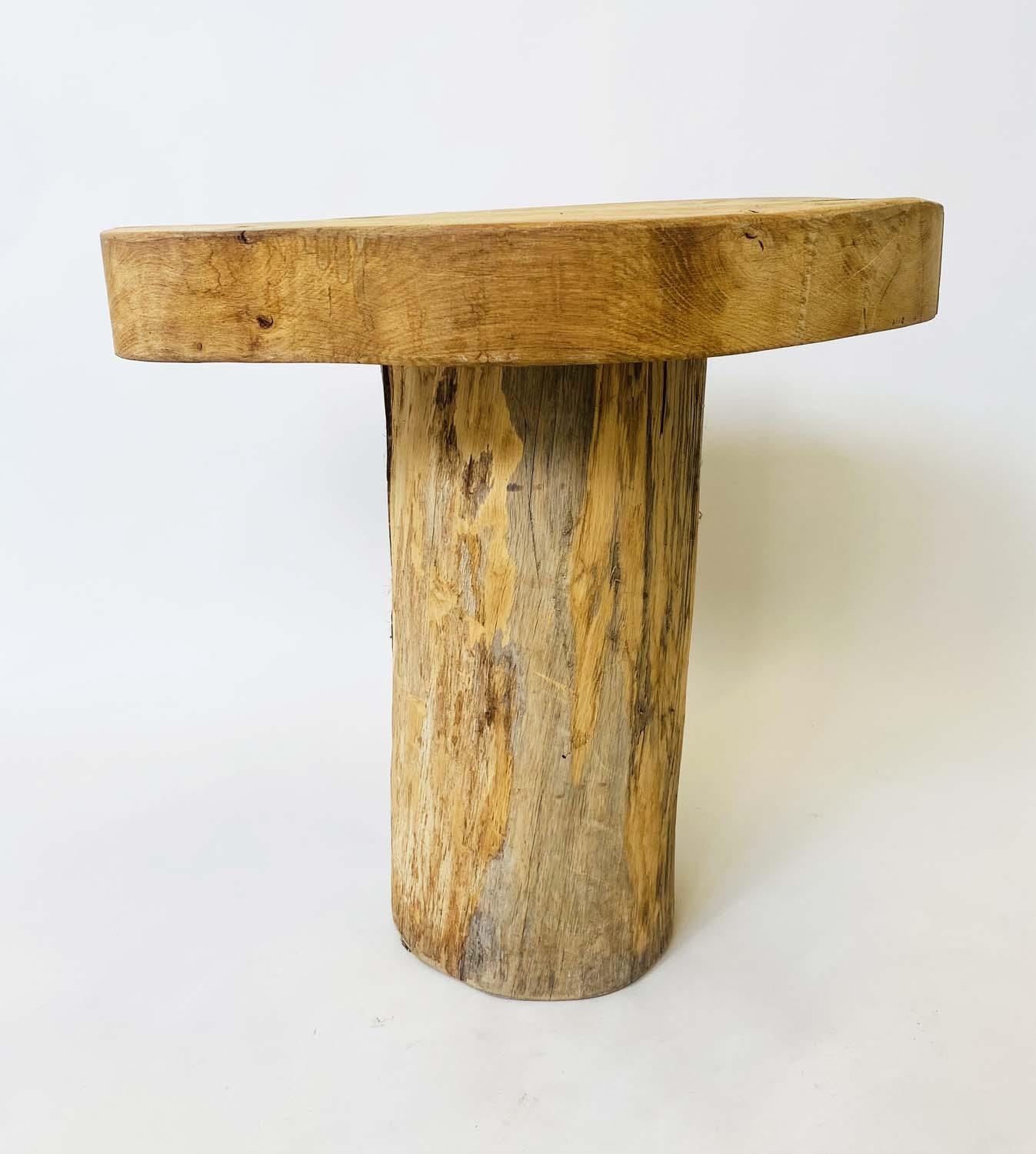 CONSOLE/OCCASIONAL TABLE, rustic random oak tree section raised upon trunk pedestal, 77cm x 55cm D x - Image 2 of 5