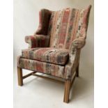 KELIM STYLE WING ARMCHAIR, George III design mahogany, with patterned woven upholstery, 80cm W.