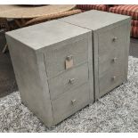 BEDSIDE CHESTS, a pair, each 50cm sq. x 75cm H, shagreen effect, each with drawers. (2)