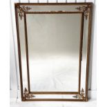 OVERMANTEL MIRROR, French style giltwood and gesso rectangular beaded with marginal bevelled