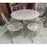 GARDEN TABLE, 73cm H x 95cm diam., early 20th century French, white painted iron, with circular top,