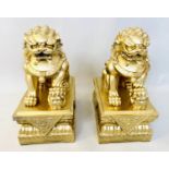DOGS OF FO, Chinese design gilt finish, 45cm H x 21cm x 31cm. (2)