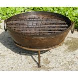 INDIAN KADAI FIRE BOWL, on stand, 60cm x 60cm.