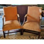 GAINSBOROUGH ARMCHAIRS, a pair, 58cm x 92cm H, George III style in orange velvet with mahogany
