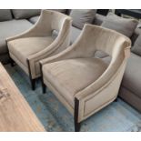 BAKER LOUNGE CHAIRS, a pair, 92cm H, velvet upholstered with piped detail. (2)