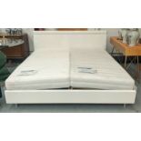 HULSTA SUPER KINGSIZE BED, 187cm W x 210cm L x 91cm H, cream framed, formed on two mattresses by