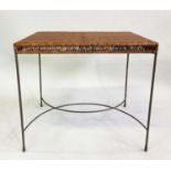 OCCASIONAL TABLE, vintage chevron woven cane, on wrought iron stretchered frame, 46cm x 64cm x