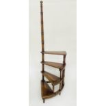 LIBRARY STEPS, George III design mahogany with four tooled leather spiral tread and pole, 154cm H