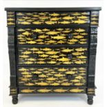 SCOTTISH CHEST, Victorian pine with fish decoupage decoration, 118cm H x 107cm W x 49cm D.