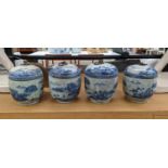 GINGER JARS, 15cm H, a set of four, Chinese Export style, blue and white ceramic with ring