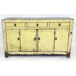 SIDEBOARD, Chinese lacquered, with three drawers above four doors, 98cm H x 159cm W x 40cm D.