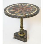 SPECIMEN MARBLE LOW TABLE, 52cm H x 52cm diam., 19th century gilt metal, with inlaid circular top.