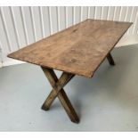 FARMHOUSE TABLE, 193cm W x 79cm D x 76cm H, 19th century French elm, planked and cleated, with