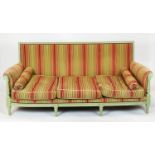 CANAPE, French Louis XVI style, the painted frame with striped velvet upholstery, 174cm W x 84cm H x