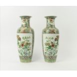 CHINESE VASES, a pair, in the Famille Verte palette, hand painted throughout, tapered form, the