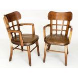 COURTROOM ARMCHAIRS,. a pair, 51cm W, English early 20th century oak, with lattice backs and studded