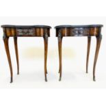 THEODORE ALEXANDER LAMP TABLES, a pair, French style burr walnut and gilt metal mounted, each