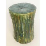 MAJOLICA STOOL, 30cm W x 43cm H, late 19th century, ceramic, of bunched bamboo branch design, in