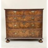 CHEST, 100cm W x 57cm D x 89cm H, early 18th English Queen Anne figured walnut, with two short and