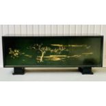 SIDE CABINET, 230cm x 49cm x 90cm H, green lacquered and gilt Chinoiserie style painted, with