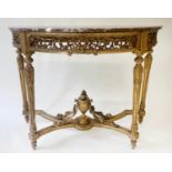 CONSOLE TABLE, 19th century French Louis XVI style carved giltwood, with demi lune marble top