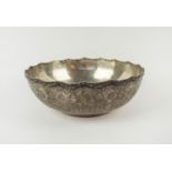PERSIAN LARGE BOWL, white metal, late 19th / early 20th century, ornately engraved throughout with