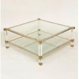 LOW TABLE, 103cm sq. x 40cm H, 1970's Maison Jansen style, bevelled glazed top on metal frame,