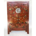 MARRIAGE CABINET, 106cm W x 176cm H x 50cm D, 19th century Chinese, scarlet lacquered and gilt