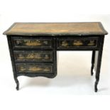 CHINOISERIE WRITING TABLE, gilt chinoiserie decorated and black lacquered with faux bamboo detail